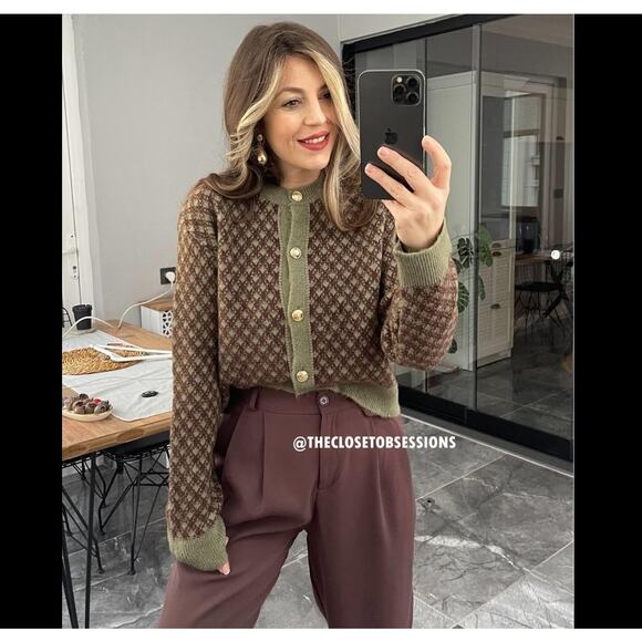 ZARA Rare Wool-Blend Knit Cardigan NWT – Gold Button Jacket – Size L - Picture 9 of 16